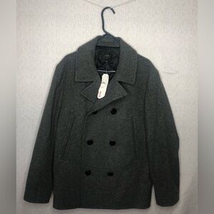 J Crew NWT Men’s Dock Peacoat with PrimaLoft Insulation Size L Wool Blend Gray